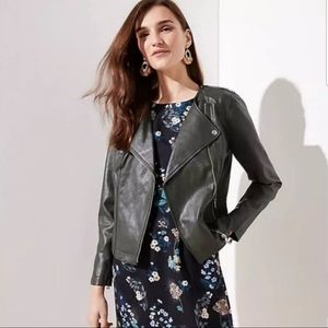 Loft Dark Green Faux Leather Moto Jacket